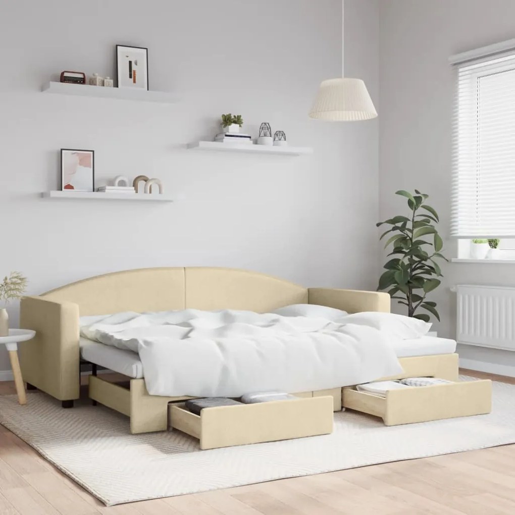 vidaXL Sofá-cama com gavetão e gavetas 80x200 cm tecido cor creme