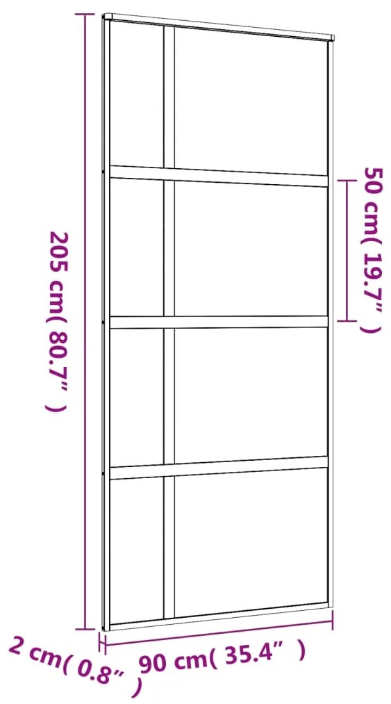 Porta deslizante 90x205 cm vidro ESG fosco/alumínio dourado