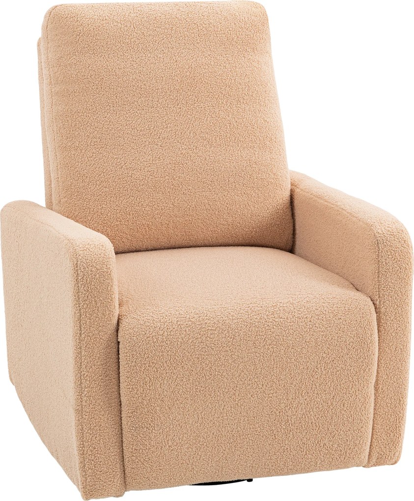 HOMCOM Poltrona Reclinável de Borreguito com Função de Baloiço 360° Reclinável até 135º 76x94x100 cm Marrom Claro | Aosom Portugal