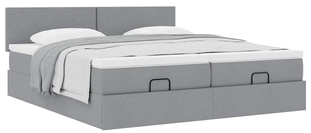 Estrutura de cama otomana com colchões tecido cinzento claro