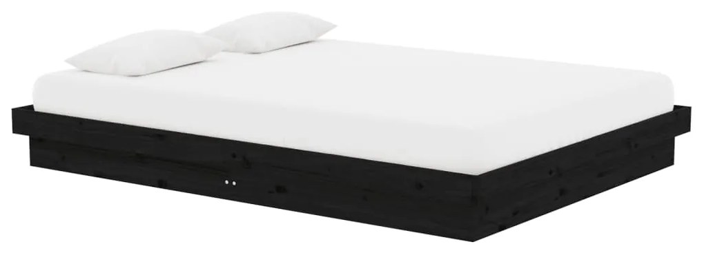 Estrutura de cama casal 135x190 cm madeira maciça preto