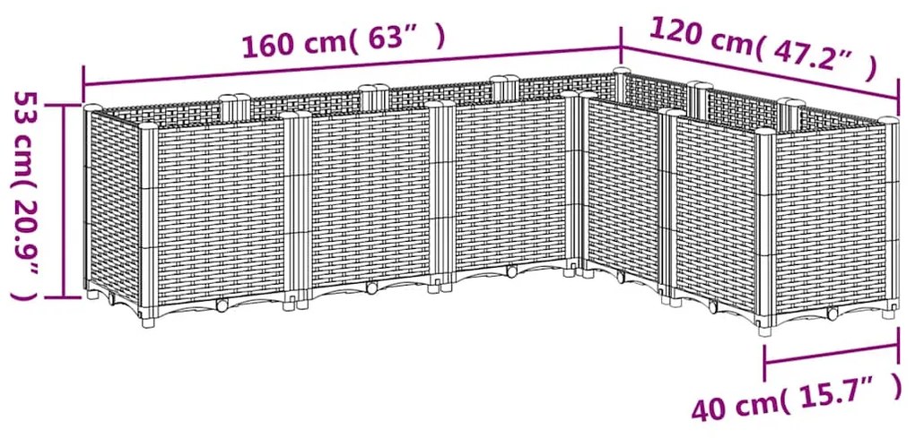 Vaso/floreira 160x120x53 cm PP cinzento azul