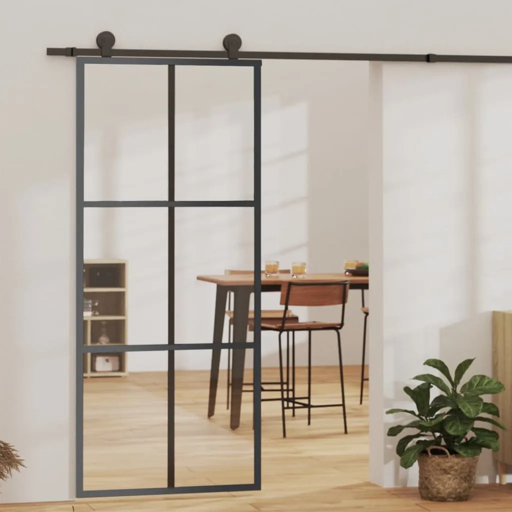 151012 vidaXL Porta deslizante em vidro ESG e alumínio 90x205 cm preto