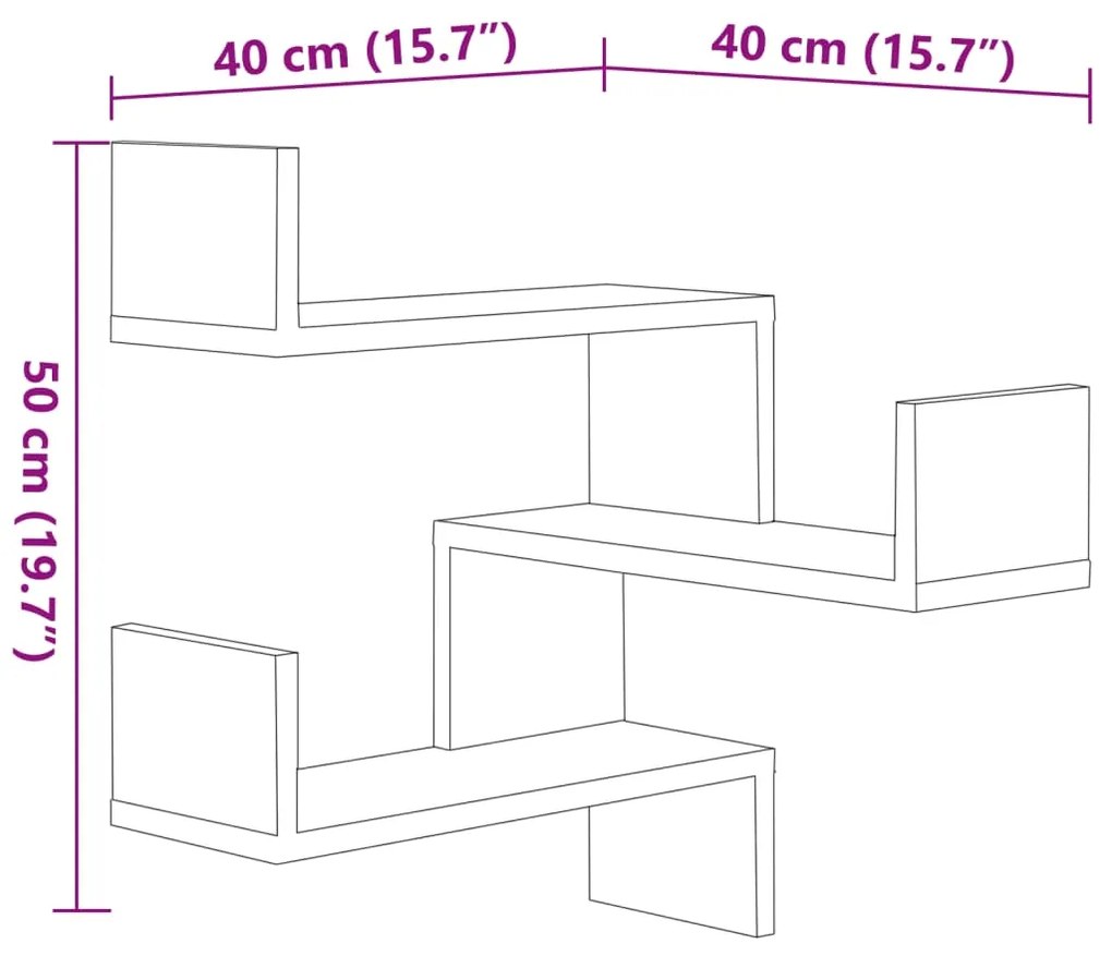 Estantes canto p/ parede 2pcs deriv. madeira cinza cimento