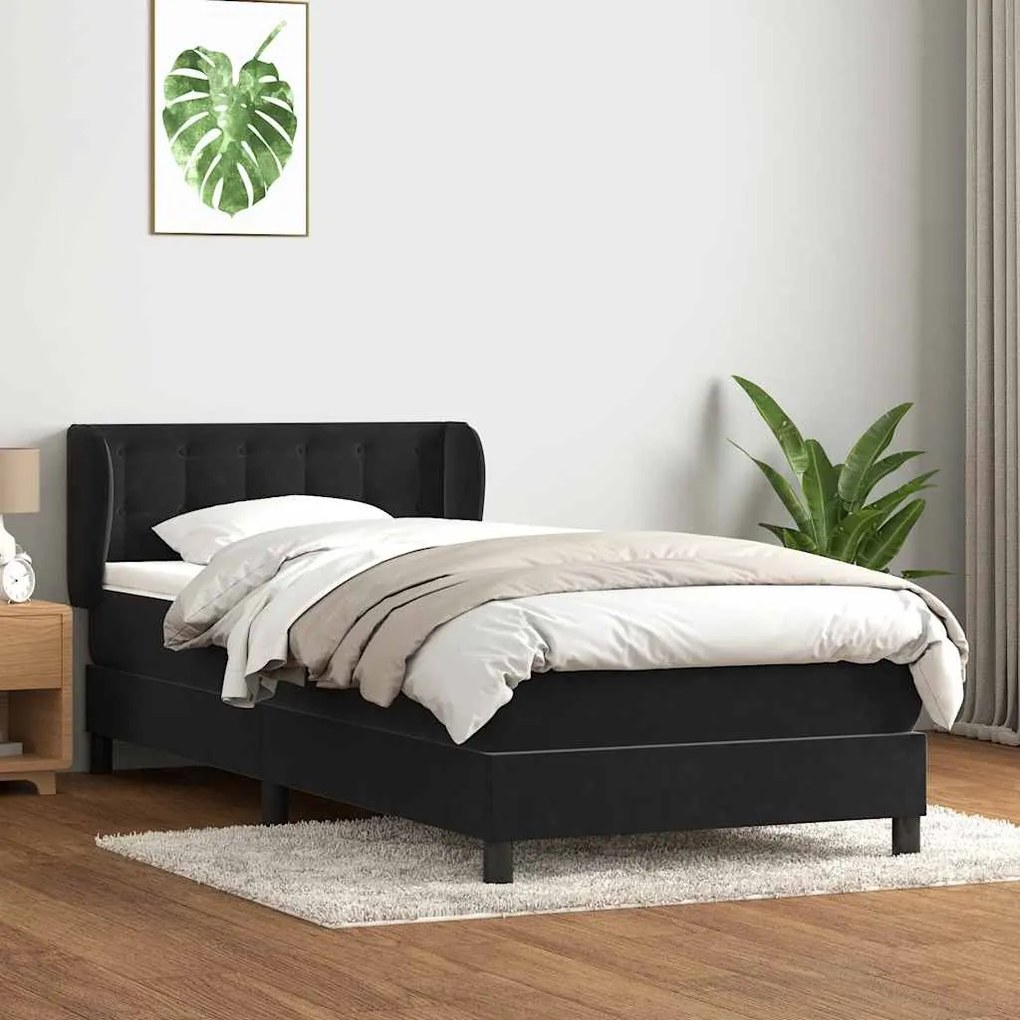 vidaXL Cama com molas/colchão preto 80x210 cm veludo