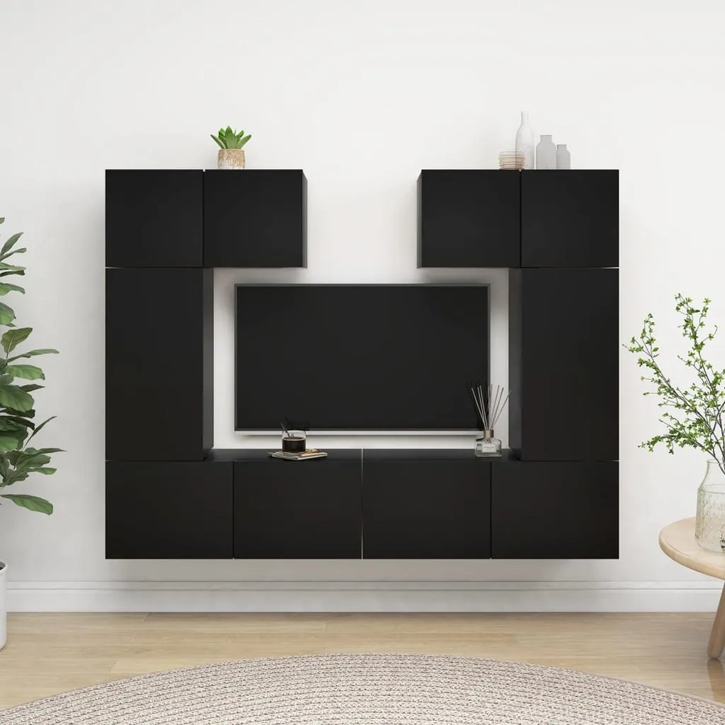 vidaXL 6 pcs conjunto de móveis de TV derivados de madeira preto