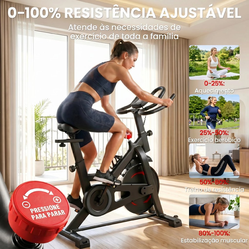 Bicicleta Estática para Casa com APP Resistência Magnética Ajustável Ecrã LCD Assento e Guiador Ajustáveis Rodas