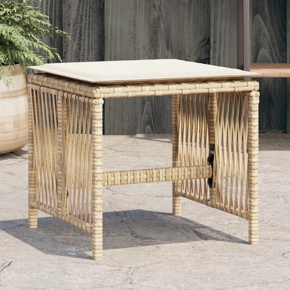 vidaXL Bancos de jardim com almofadões 4 pcs 41x41x36 cm vime PE bege