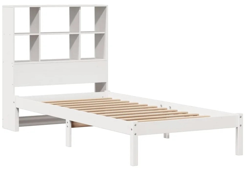 Cama com estante sem colchão 90x200 cm pinho maciço branco