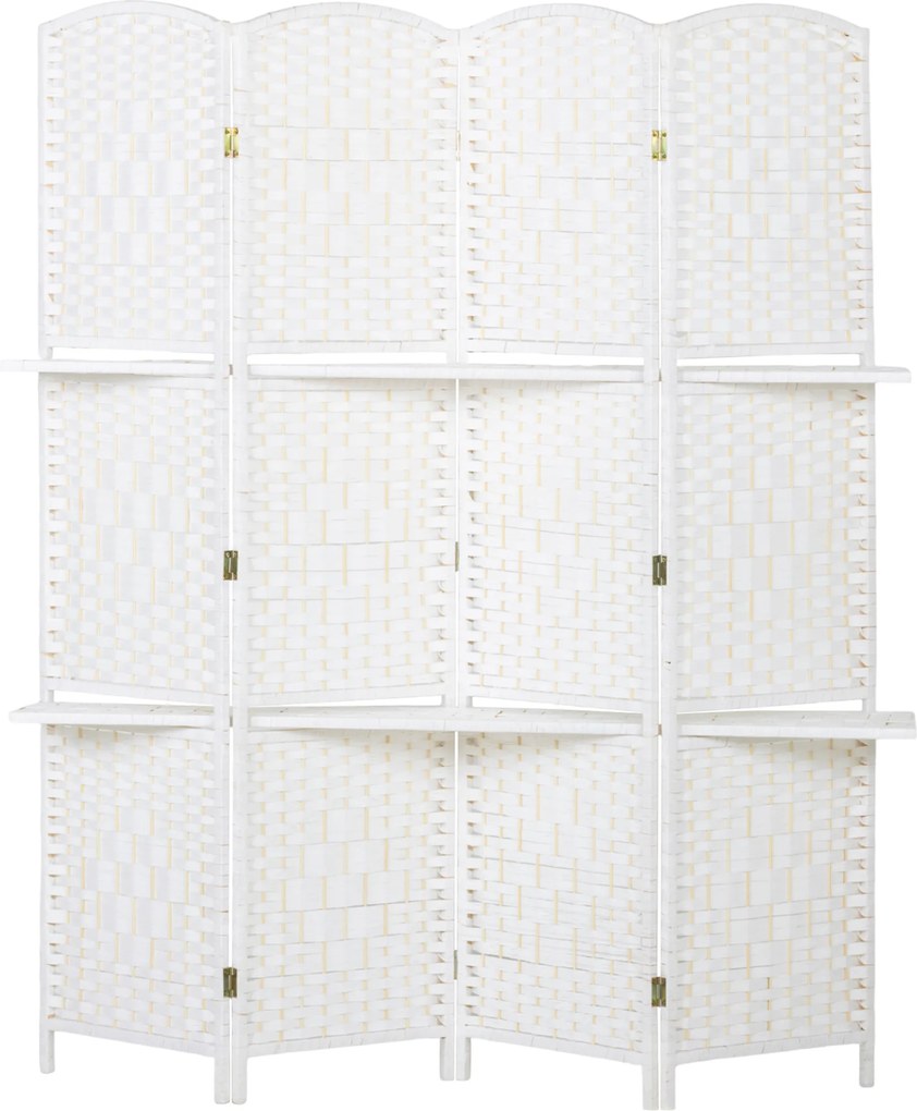 HOMCOM Biombo separador de ambiente 4 painéis 160 x170 cm com 2 prateleiras, dobrável, em madeira | Aosom Portugal