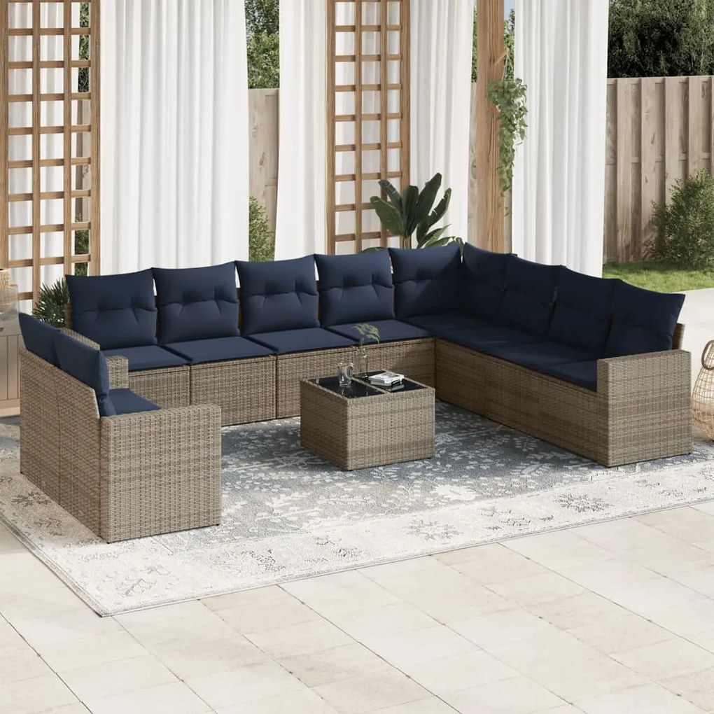 vidaXL 11 pcs conjunto sofás de jardim c/ almofadões vime PE cinzento