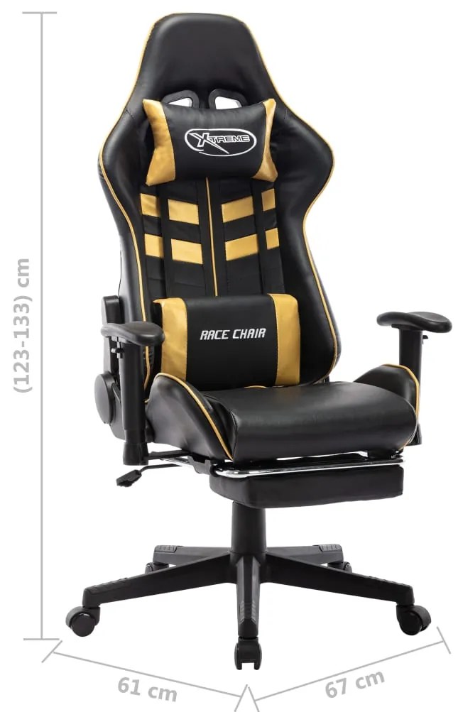 Cadeira gaming c/ apoio de pés couro artificial preto/dourado