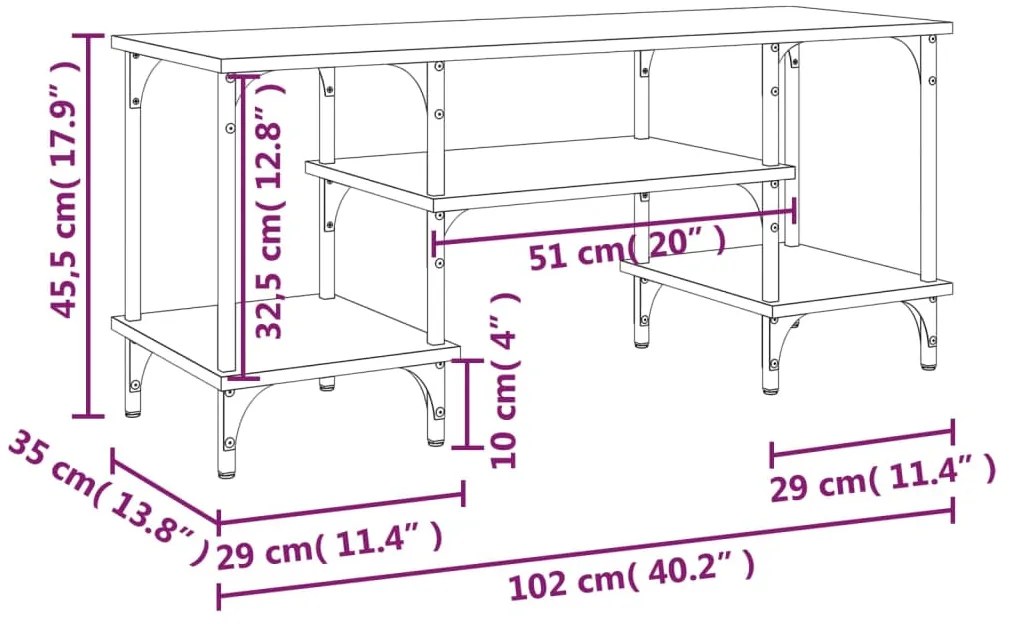 Móvel para TV 102x35x45,5 cm derivados madeira cinzento sonoma