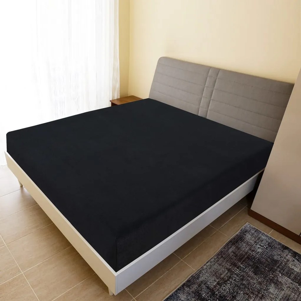 Lençol ajustável 180x200 cm algodão jersey preto