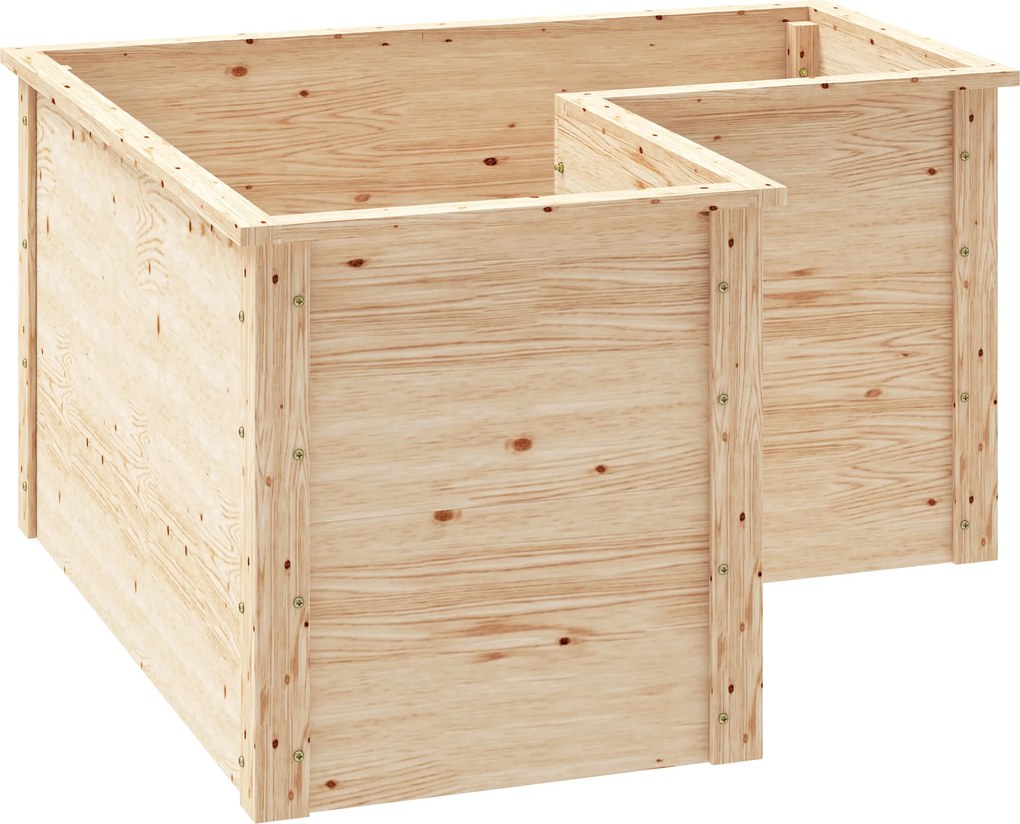 Outsunny Canteiro Elevado em L 120x120x62 cm Madeira de Pinho Fundo Aberto Cor Natural | Aosom Portugal