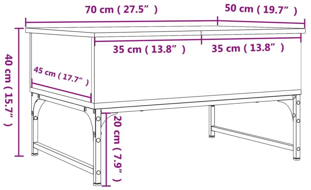 Mesa de centro 70x50x40 cm deriv. madeira/metal cinzento sonoma