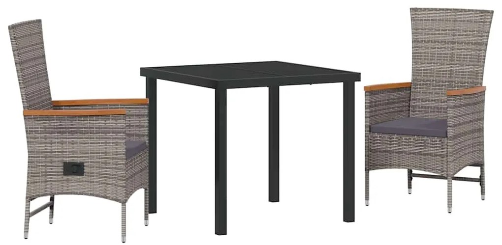 Cadeiras de Exterior 3 pcs Cinzento Cinzento-escuro