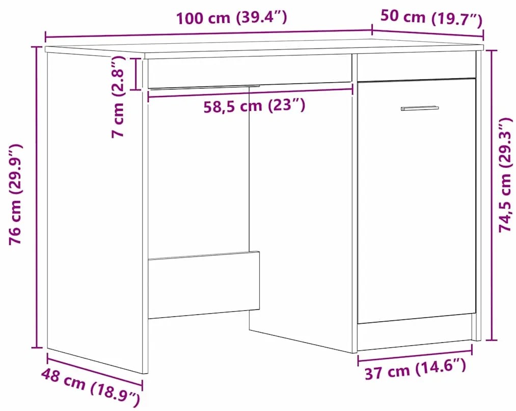 Mesa vidaXL Preta de Carvalho 100x50x76 cm em Madeira Envernizada
