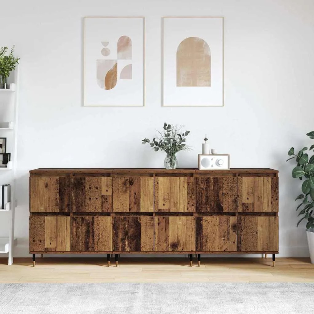 vidaXL Aparadores 3 pcs Madeira antiga 180 x 35 x 70 cm