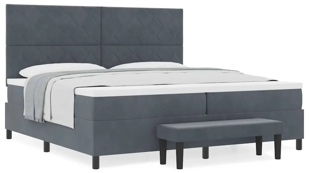 Cama Box Spring com Colchão &amp; Banco Cinza Escuro 200x200 cm Veludo