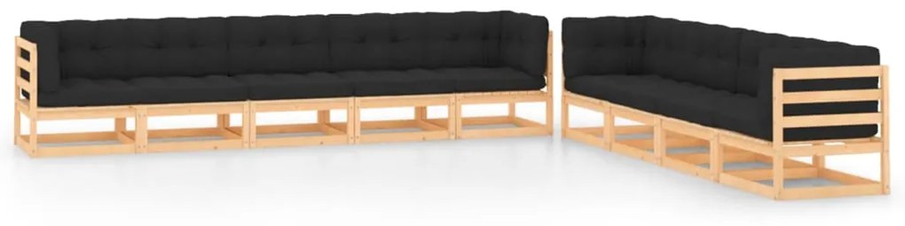 vidaXL 9 pcs conj. lounge jardim c/ almofadões antracite pinho maciço