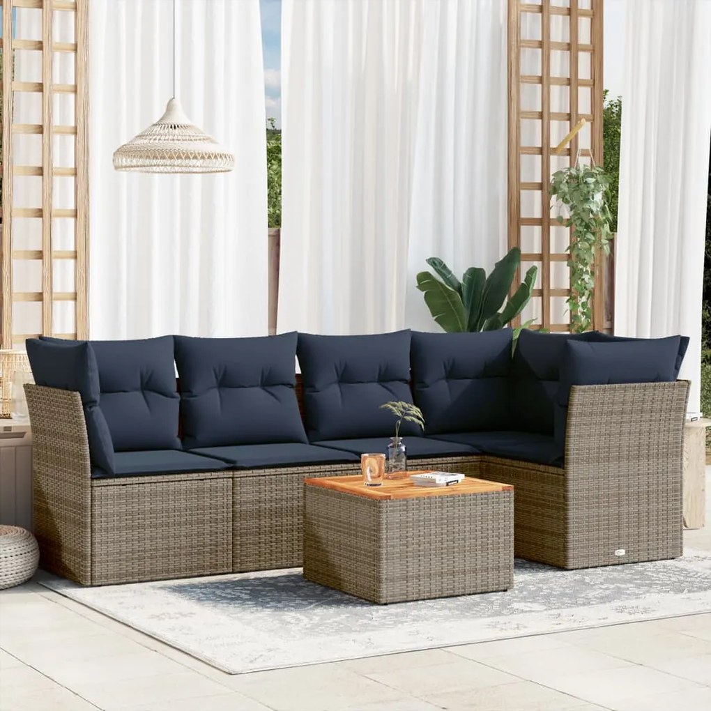 vidaXL 6 pcs conjunto sofás p/ jardim c/ almofadões vime PE cinzento