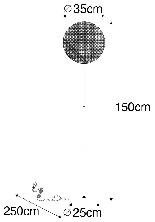 Candeeiro de pé rústico preto com ráfia 35 cm - Kata Oriental