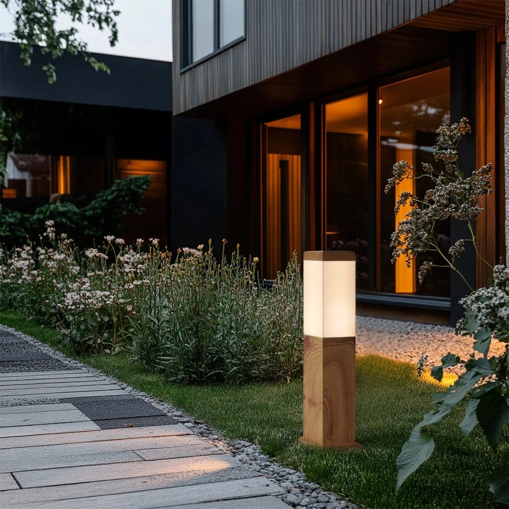 Candeeiro de pé moderno para exterior aço com impressão de madeira 45cm IP44 - Malois