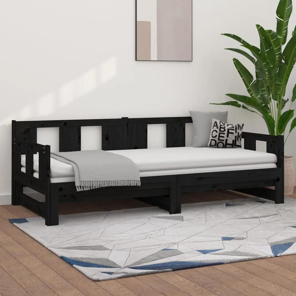 820286 vidaXL Estrutura sofá-cama de puxar 2x(90x200) cm pinho maciço preto