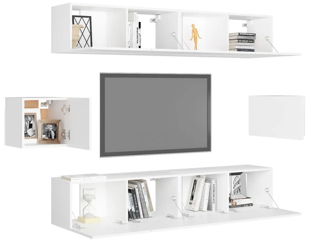 6 pcs conjunto de móveis de TV contraplacado branco