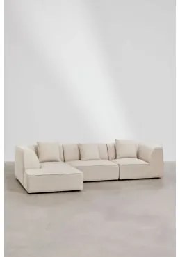 Sofá Modular Estofado Cardea De 3 Peças Com Chaise Longue À Esquerda Chenille Beige Creme - Sklum