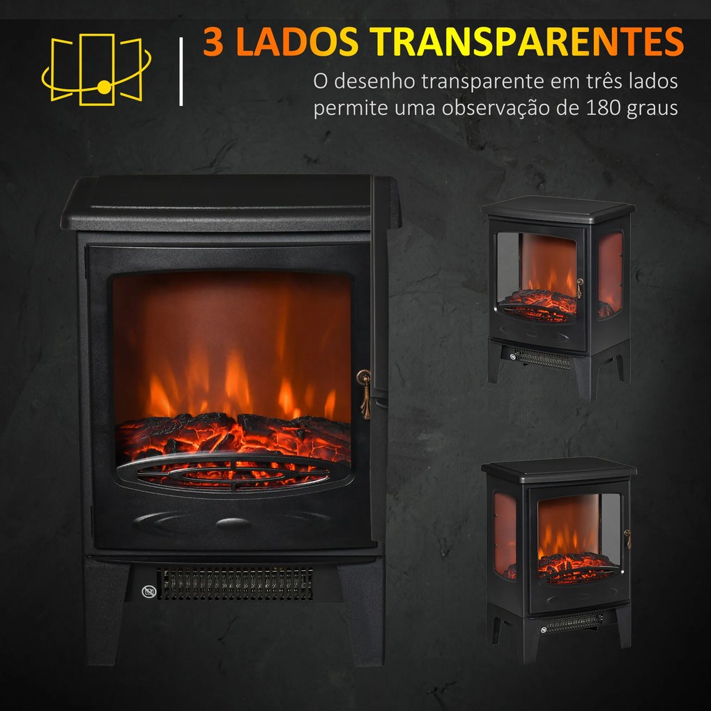 Lareira Elétrica 900W/1800W com Temperatura Ajustável e Proteção Sobreaquecimento para 20-25 ㎡ 39x26x54,8 cm Preto