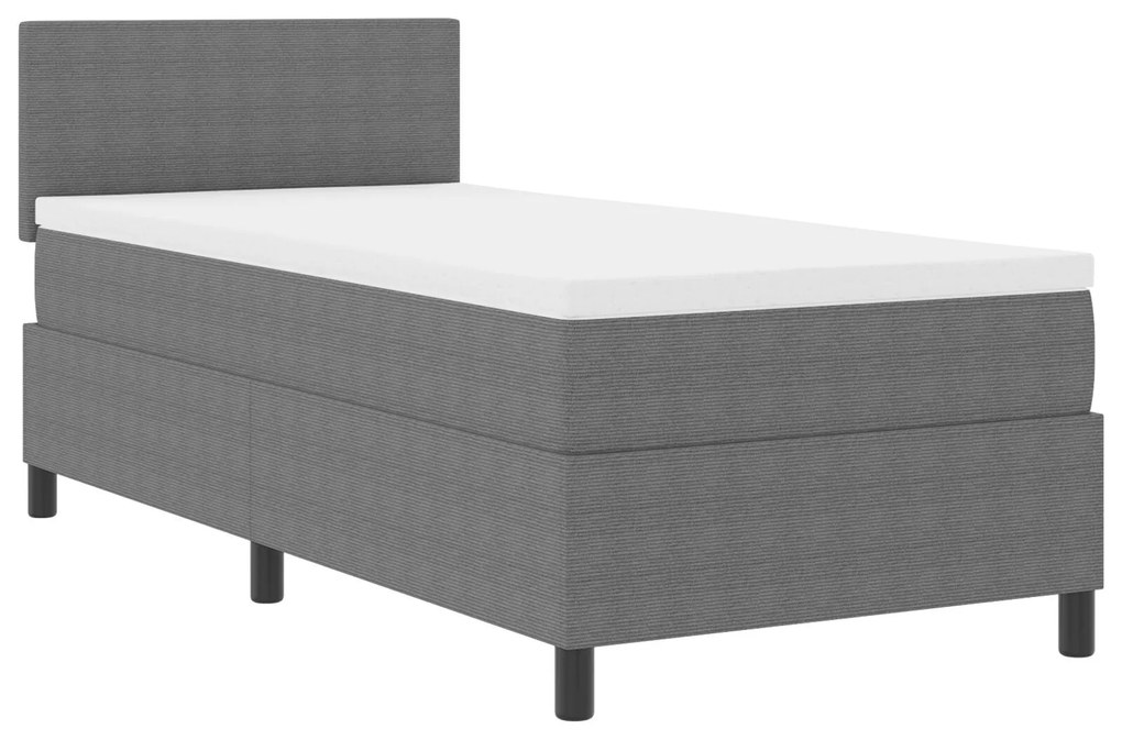 Cama Box Spring com Colchão e Luz LED Cinza 90x200 cm Tecido Cotelê