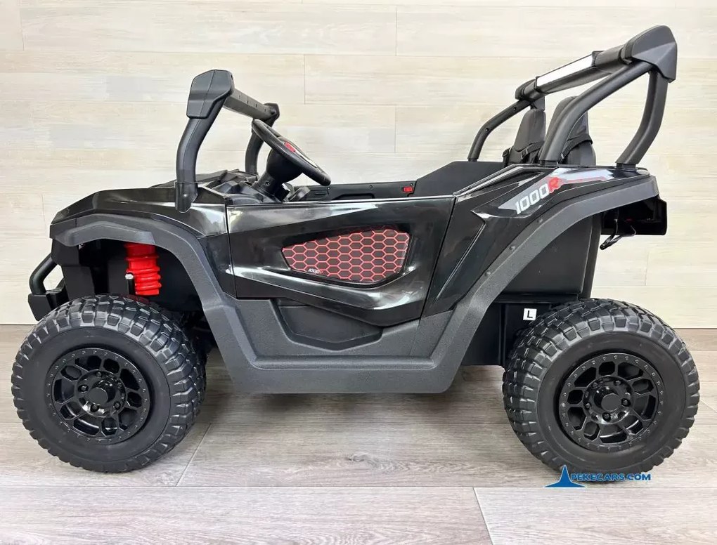 Buggy elétrico para crianças 2 lugares 1000R 4x4 24V, Rodas de borracha, Banco em pele sintética Preto