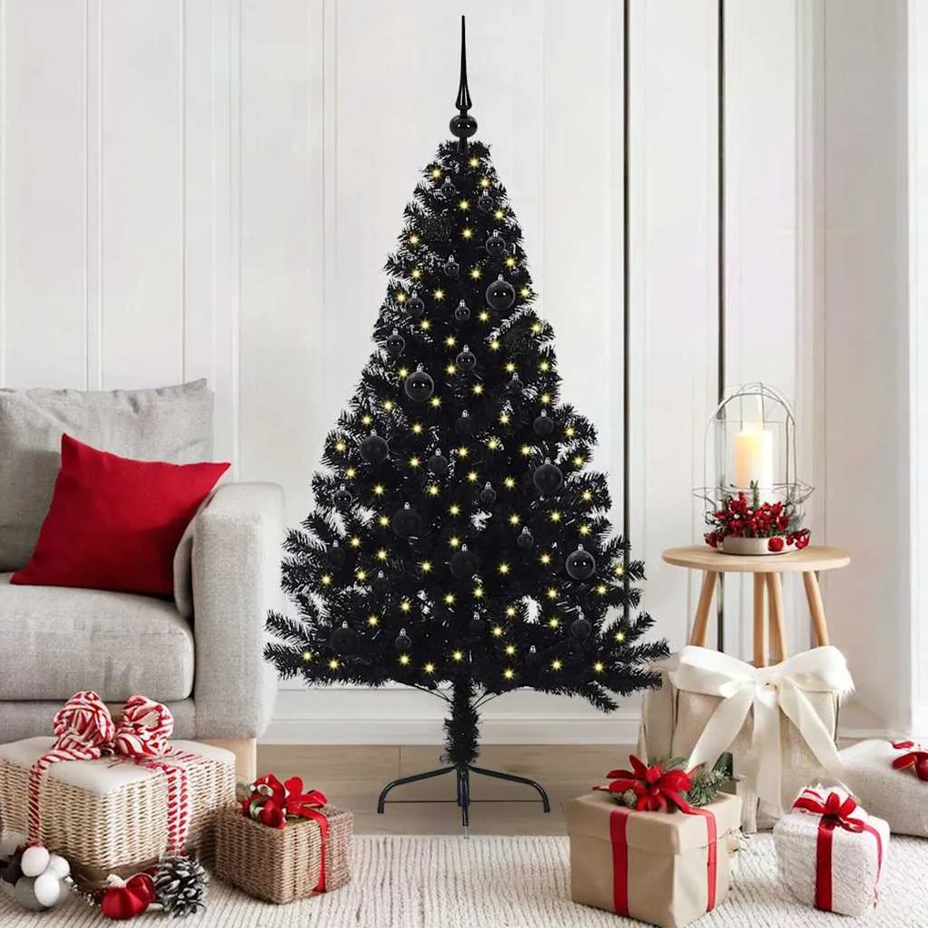 vidaXL Árvore de Natal Artificial Pré-iluminada Preto 150 cm PVC