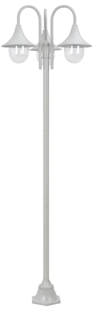 Candeeiro de pé p/ jardim c/ 3 braços E27 220cm alumínio branco