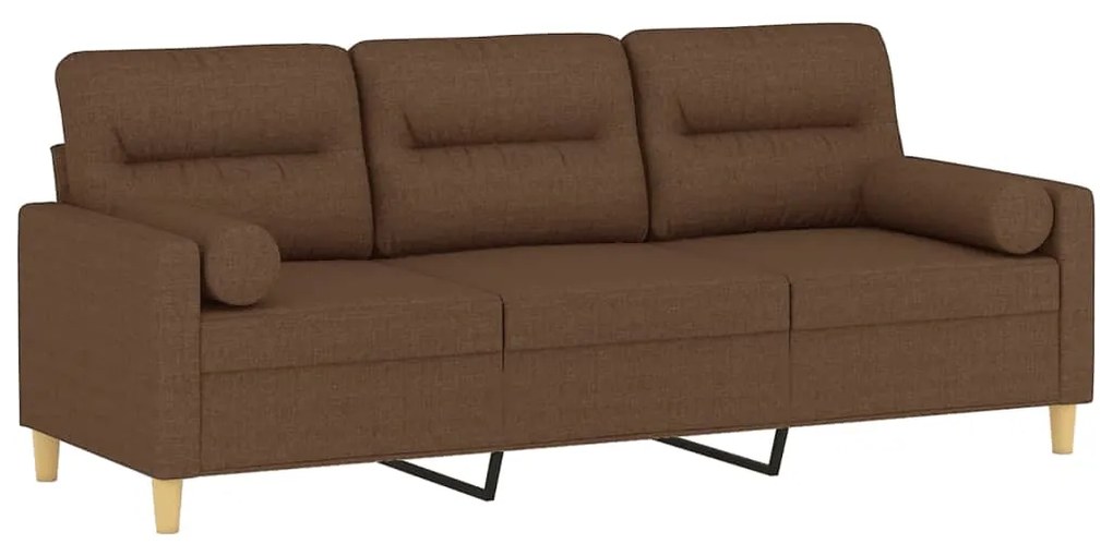 Sofá 3 lugares + almofadas decorativas 180 cm tecido castanho