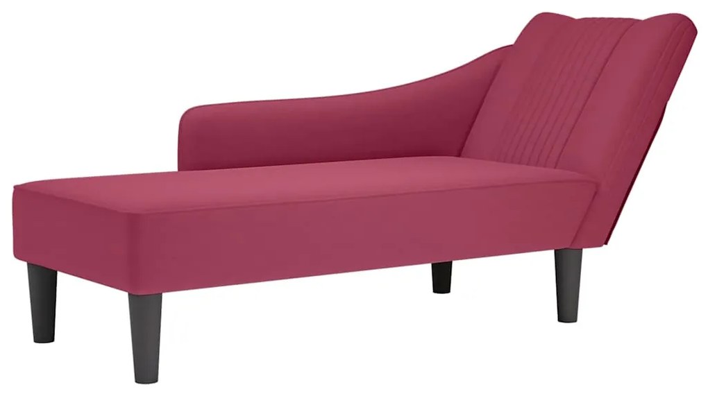 vidaXL Chaise-longue com apoio de braço direito vinho tinto veludo