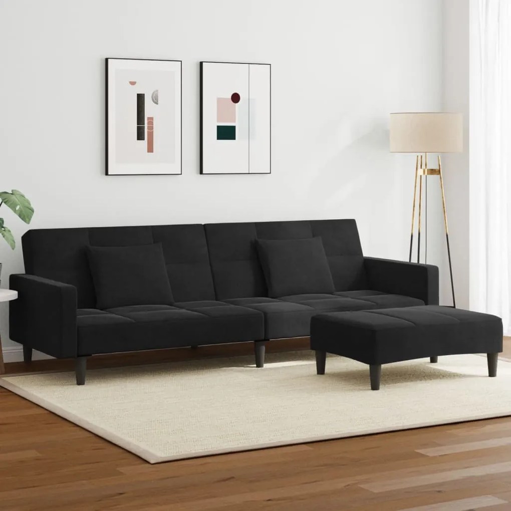 vidaXL Sofá-cama 2 lugares c/ apoio de pés veludo preto