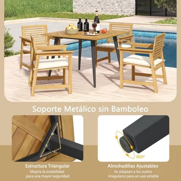 Mesa de jantar de jardim 107 x 107 x 75 cm (CADEIRAS NÃO INCLUIDAS) para 4 pessoas Mesa de pátio em madeira de acácia com orifício para guarda-sol de