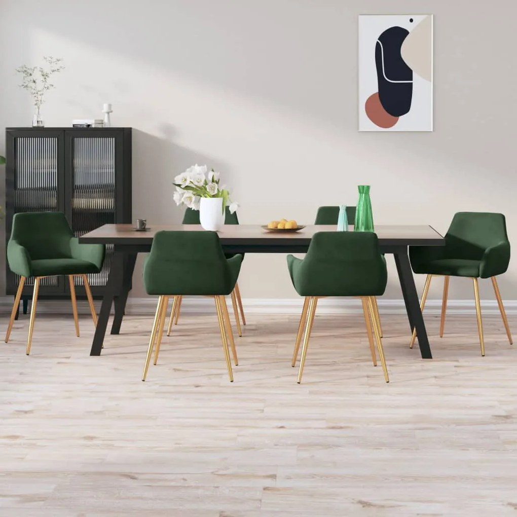 vidaXL Cadeiras de jantar 6 pcs veludo verde-escuro