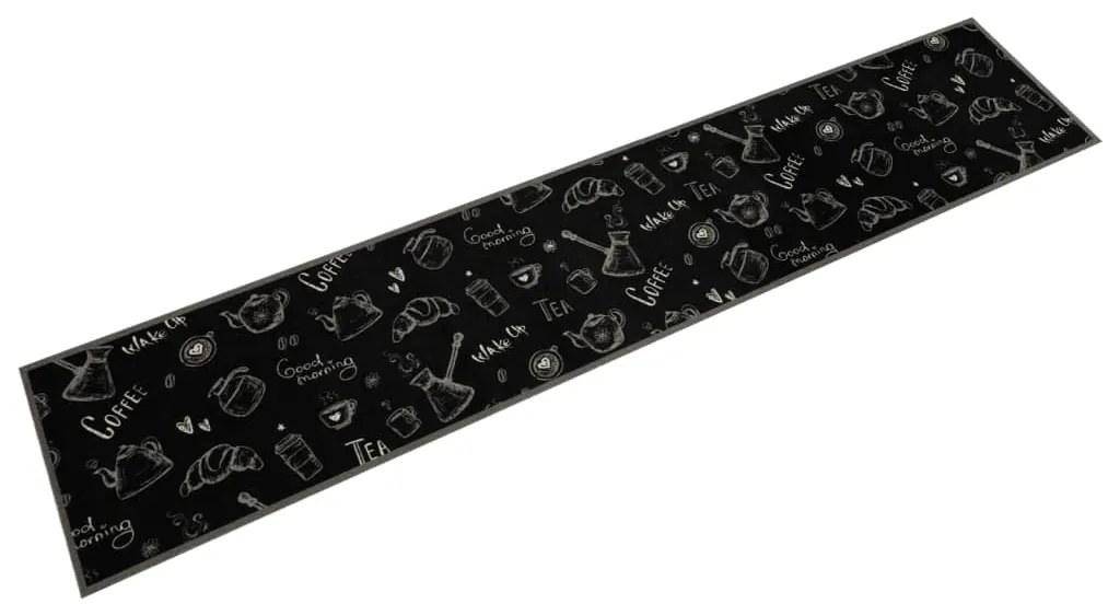 vidaXL Tapete de cozinha lavável 60x300 cm veludo padrão morning preto
