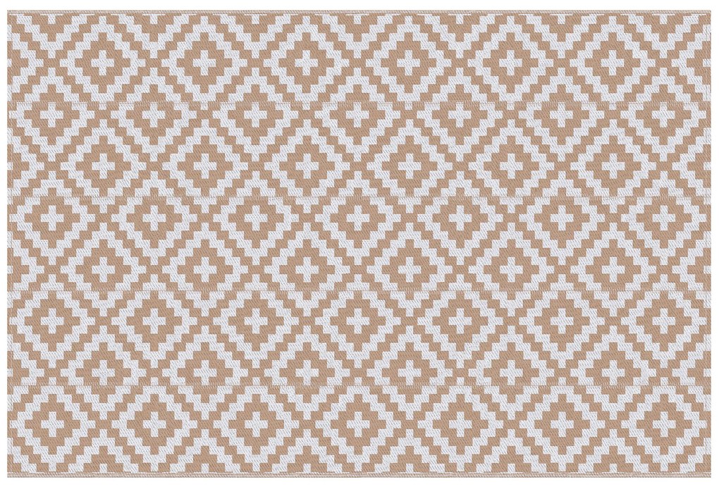 Outsunny Tapete Exterior Reversível 182x274 cm Desenho Geométrico Varanda Pátio Campismo Praia Resistência UV Branco Castanho | Aosom Portugal
