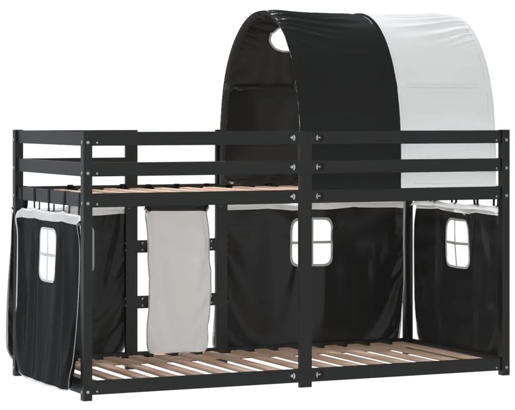 Beliche com cortinas 90x200 cm pinho maciço branco e preto