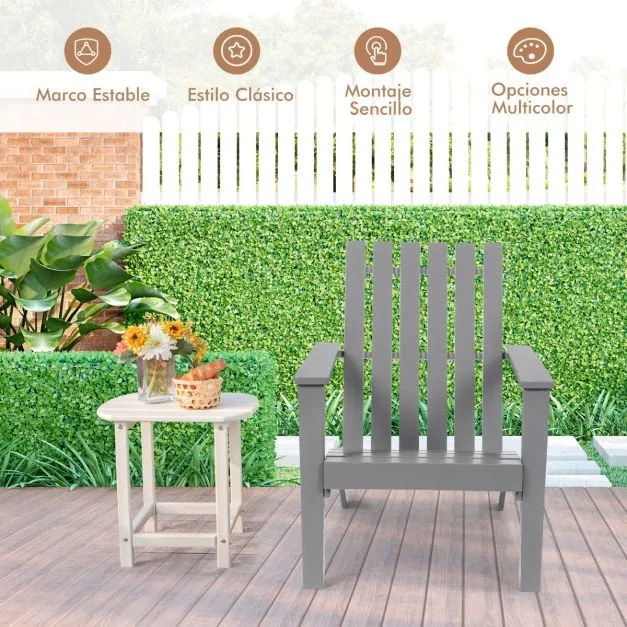 Cadeira de jardim ergonómica de madeira de acácia Adirondack com braços 69 x 73 x 85 cm Cinzenta