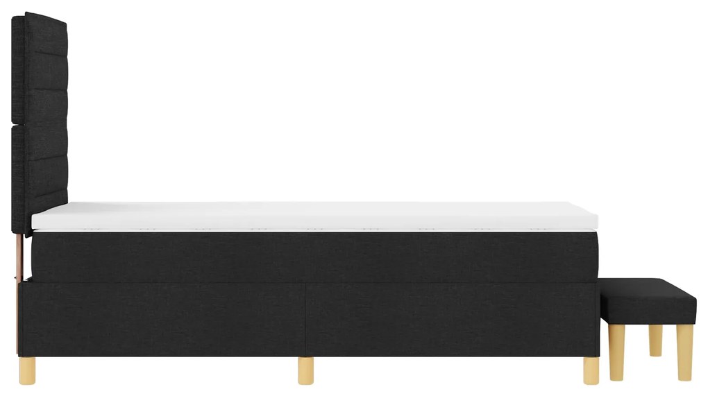 Cama Box Spring com Colchão e Banco Preto 90x200 cm Tecido