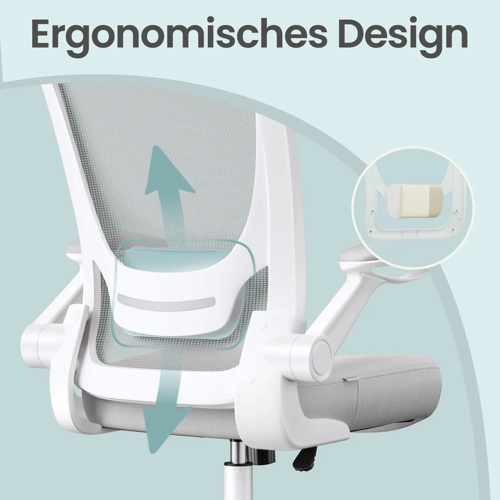 Cadeira de escritório ergonómica, giratória com função basculante em malha cinzenta