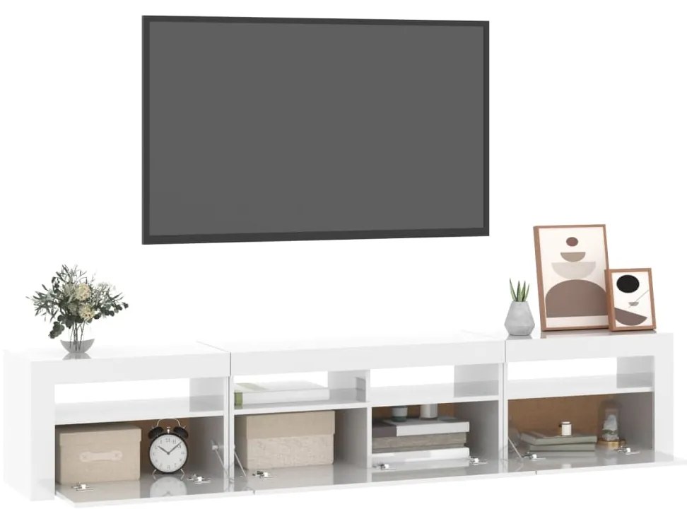 Móvel de TV com luzes LED 210x35x40 cm branco brilhante