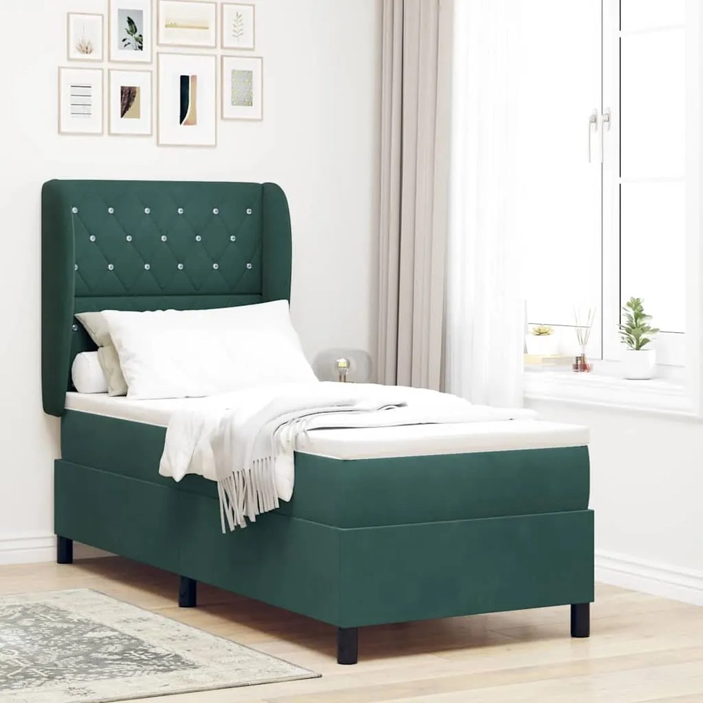 vidaXL Cama Box com colchão Verde Escuro 200 x 80 cm Poliéster