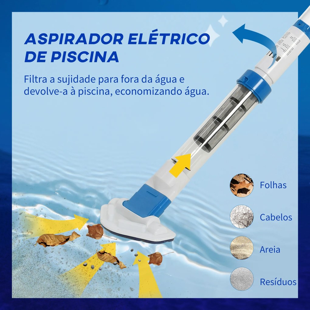 Aspirador Limpador para Piscina Aspirador para Piscina Elétrico Autonomia 45 Minutos com Poste Telescópico 150-210cm Escova e 2 Rodas para Piscinas